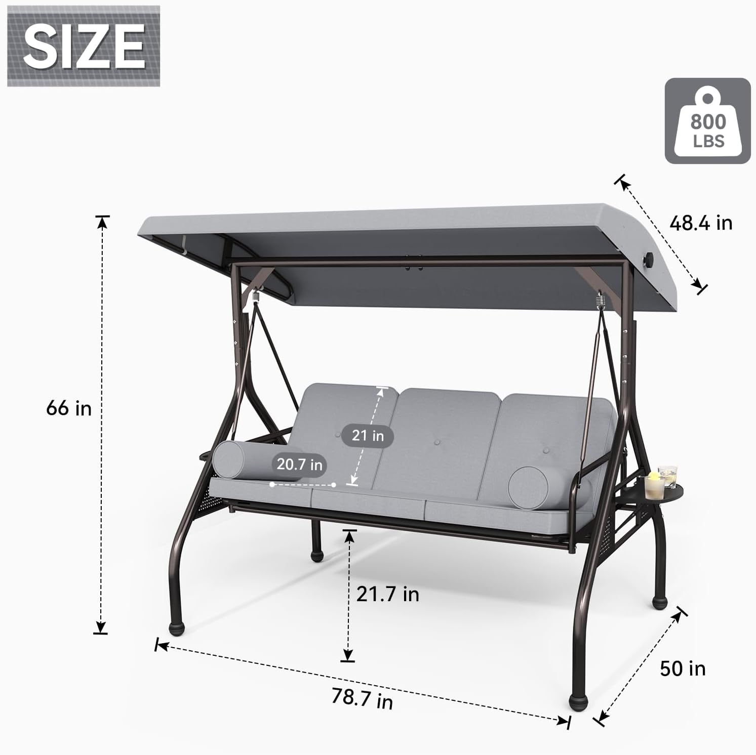 3-Seat Patio Swing with Canopy