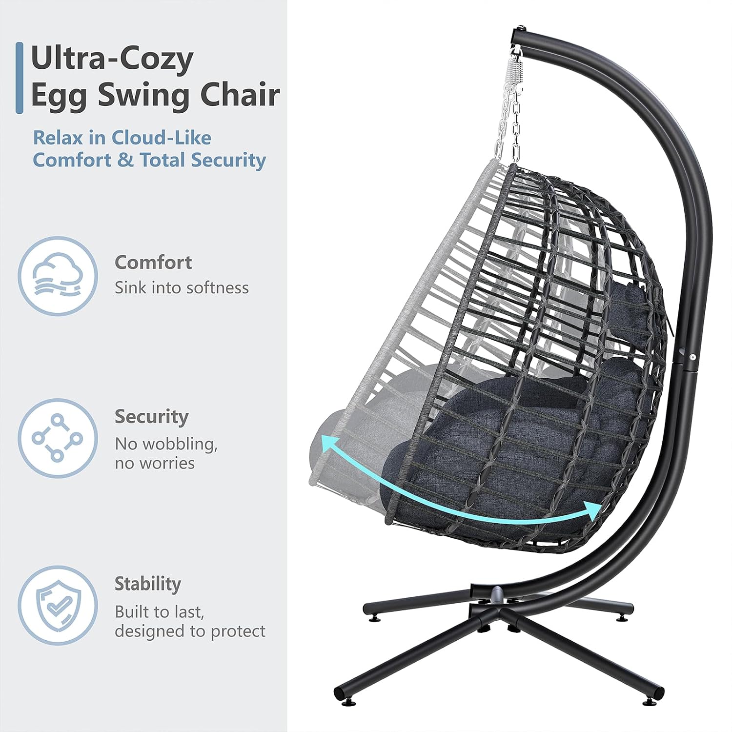 Double Wicker Hanging Egg Chair with Stand