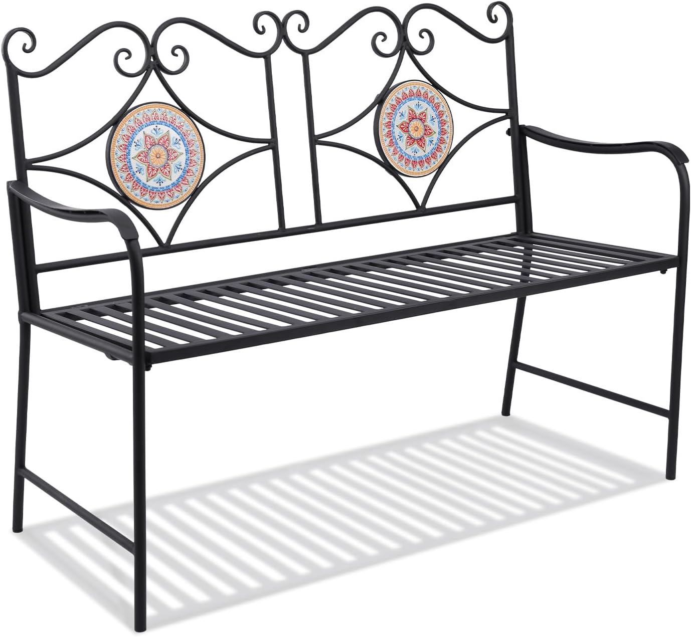 Mosaic Cast Iron Garden Bench