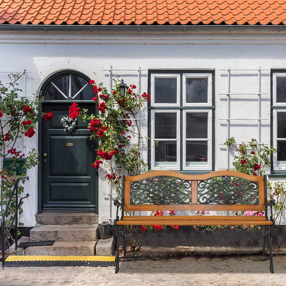 Cast Iron Teak Outdoor Garden Bench