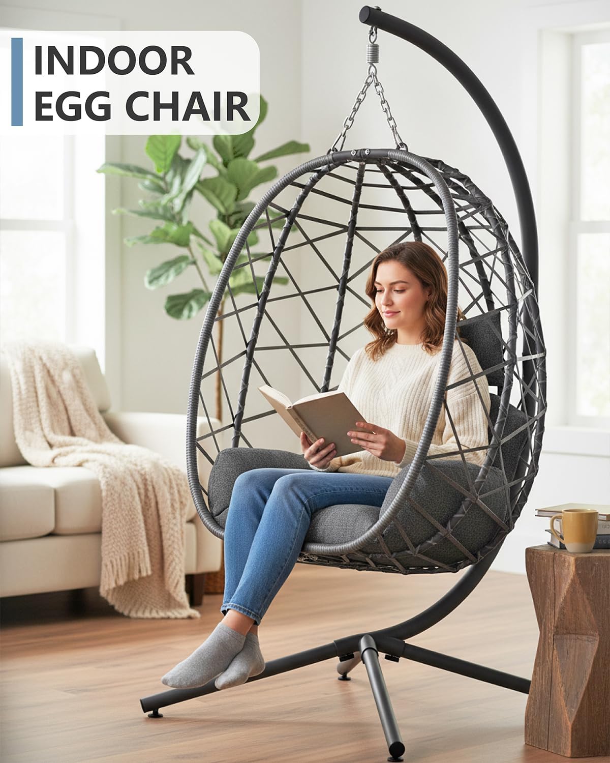 Rattan Hanging Egg Chair with Stand
