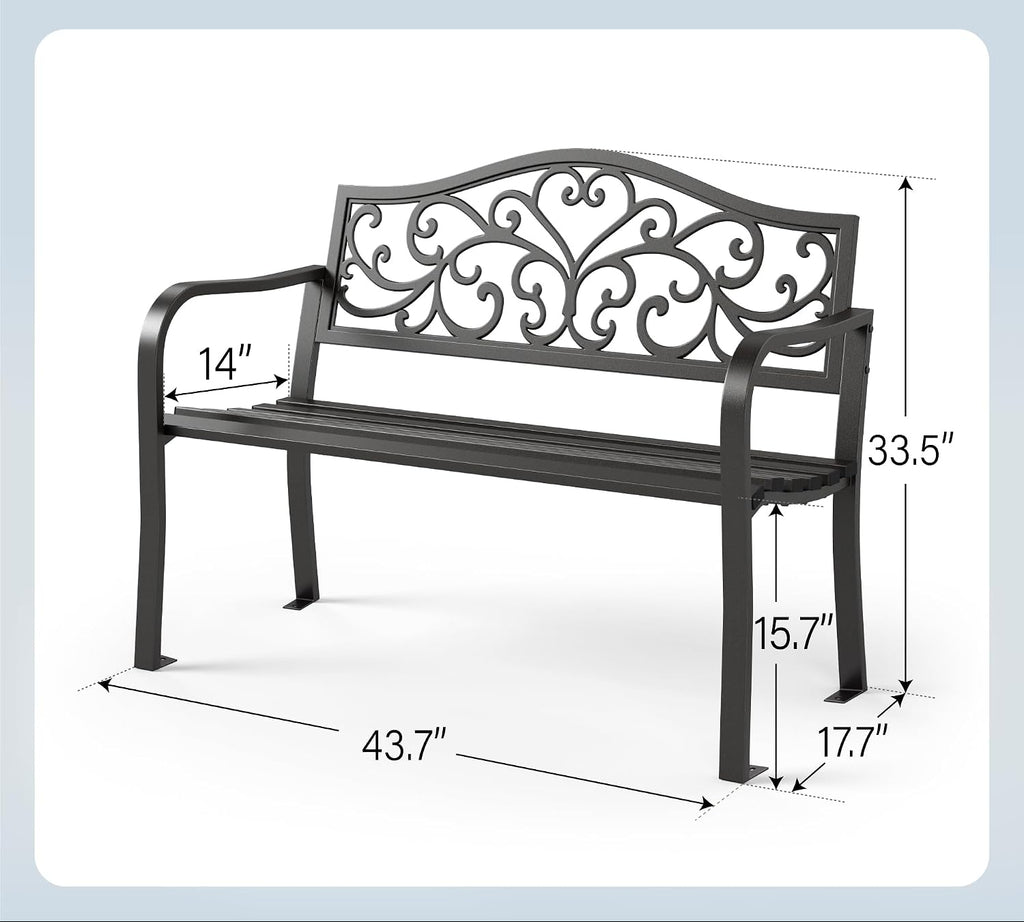Cast Iron Floral Outdoor Garden Bench