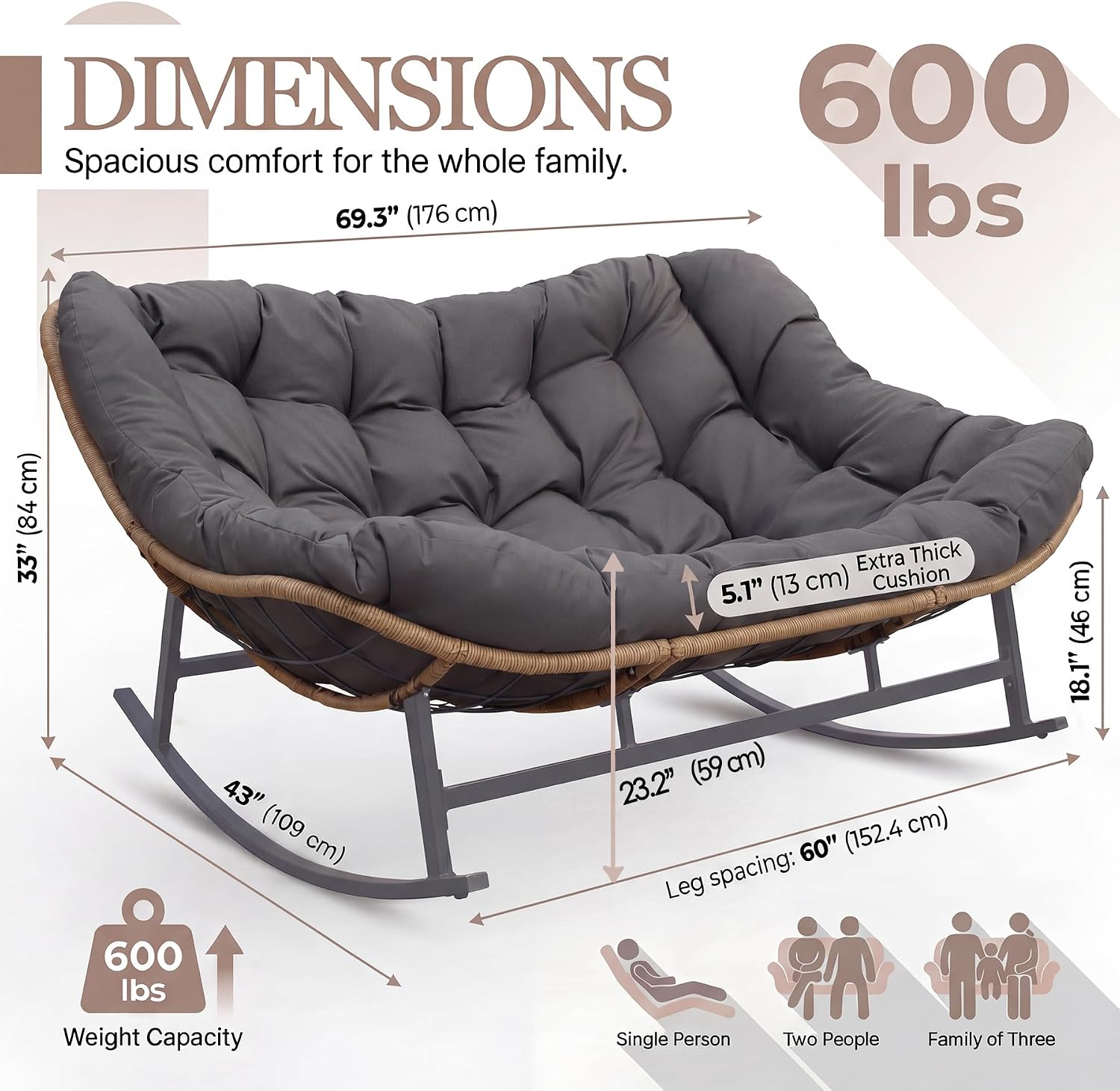 Double Wicker Rocking Papasan Chair
