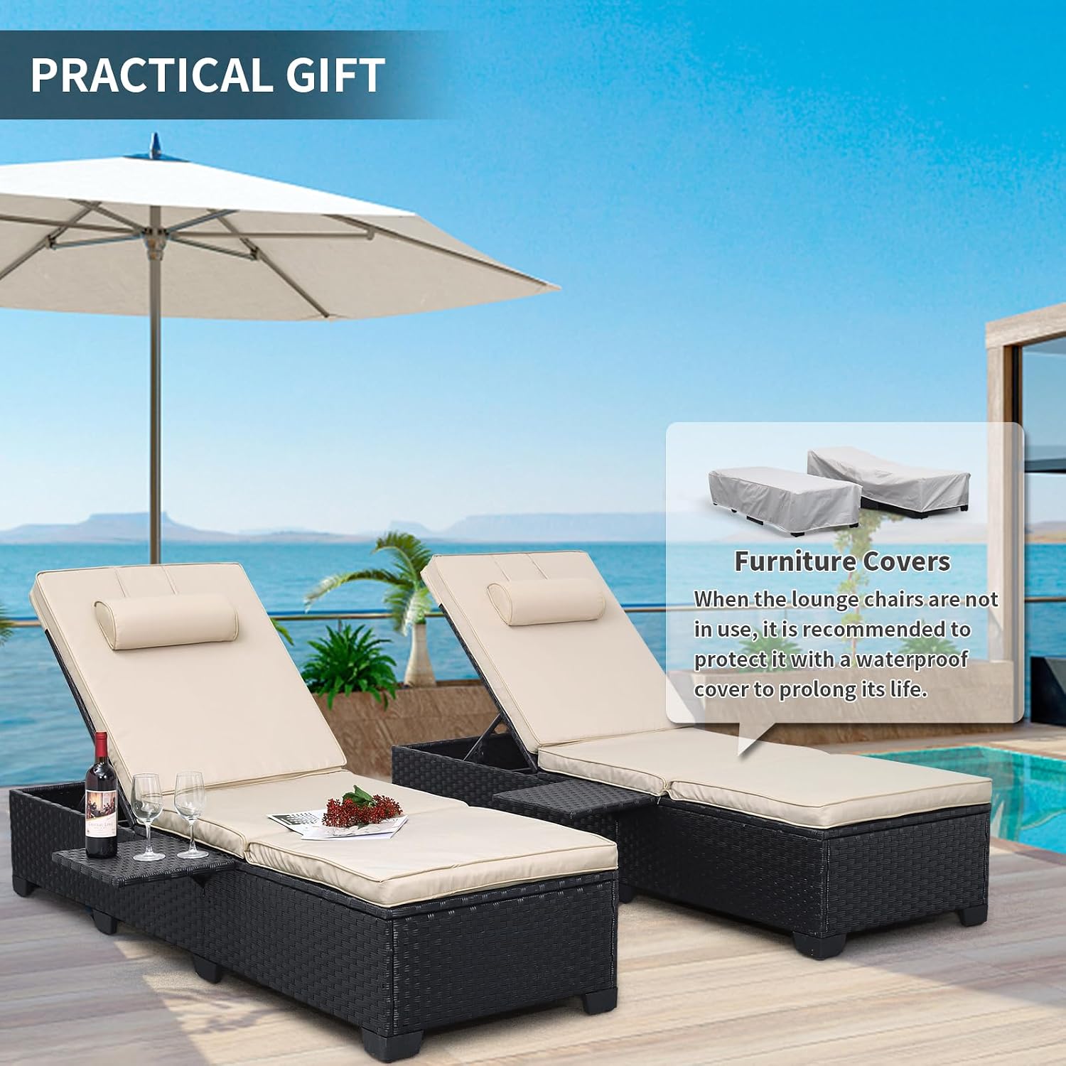 Rattan Adjustable Patio Chaise Lounge Set