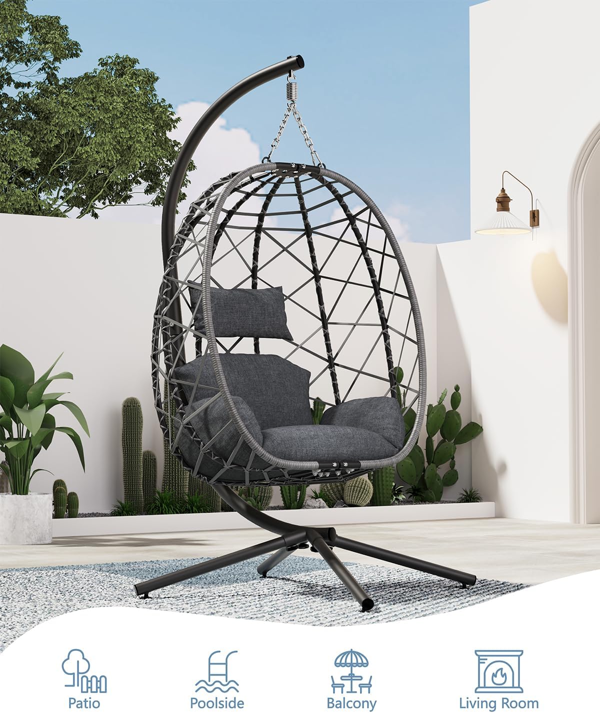 Rattan Hanging Egg Chair with Stand