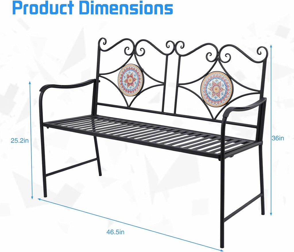 Mosaic Cast Iron Garden Bench
