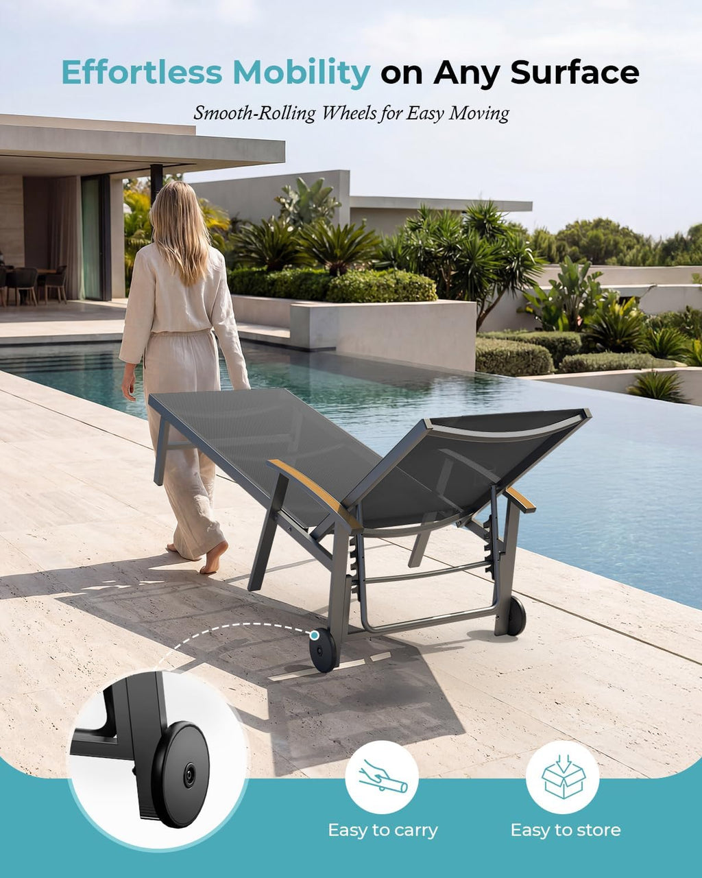 Aluminum Wheeled Patio Chaise Lounge