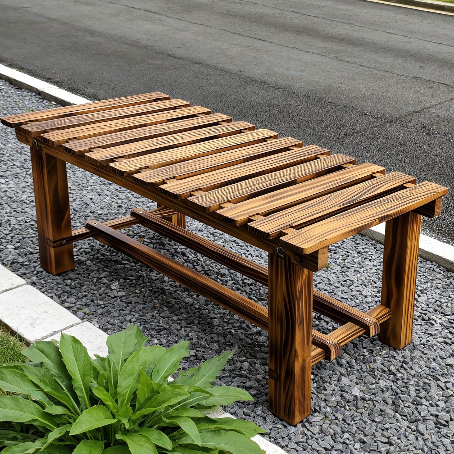 Backless Wooden Outdoor Garden Bench
