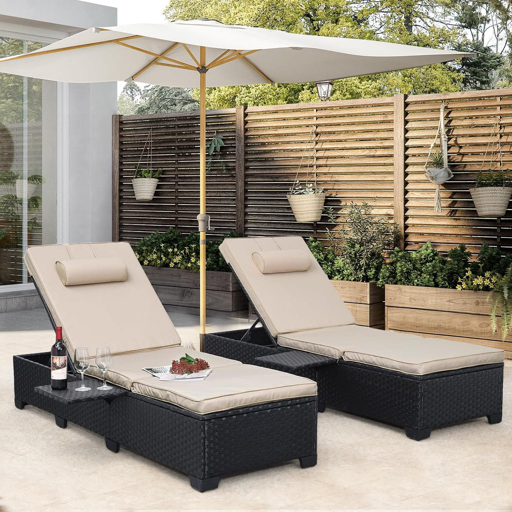 Rattan Adjustable Patio Chaise Lounge Set