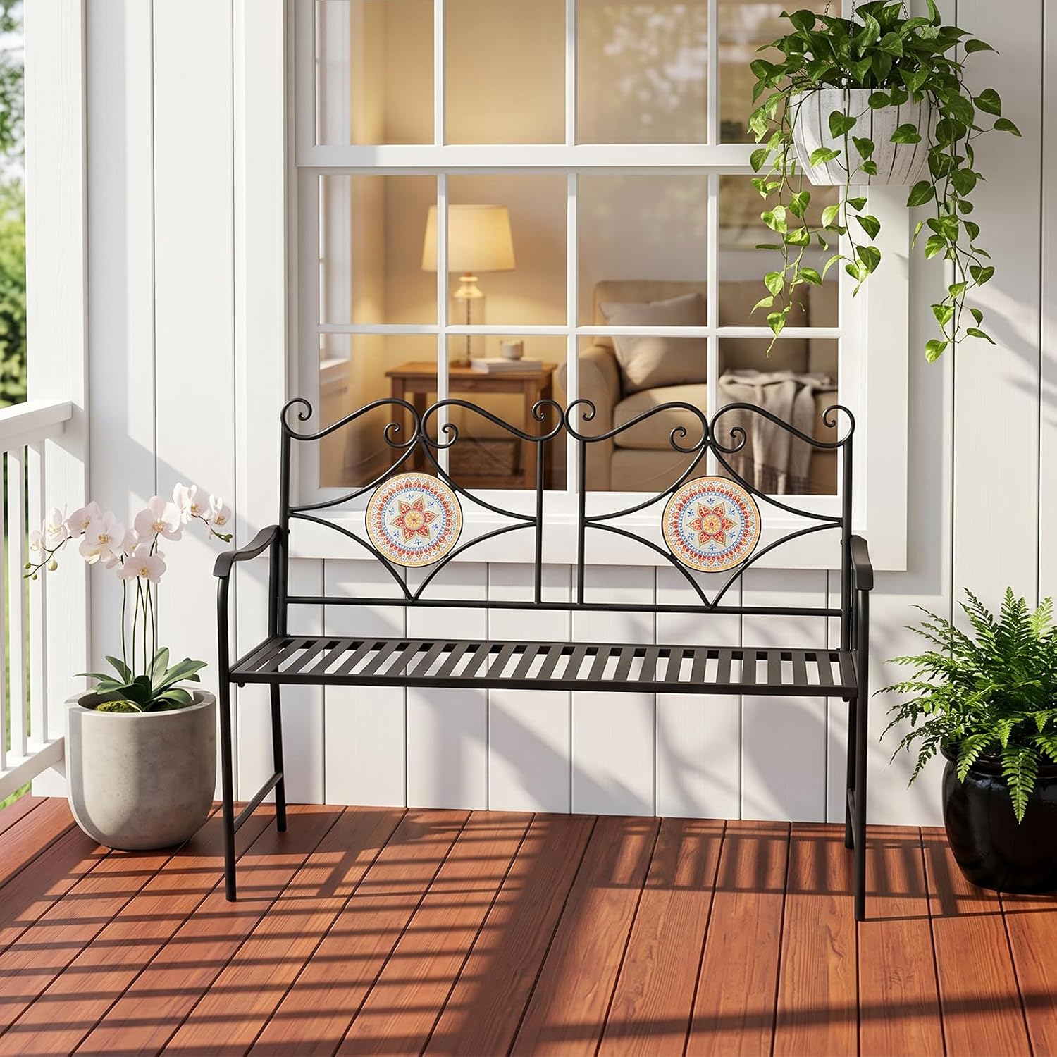 Mosaic Cast Iron Garden Bench
