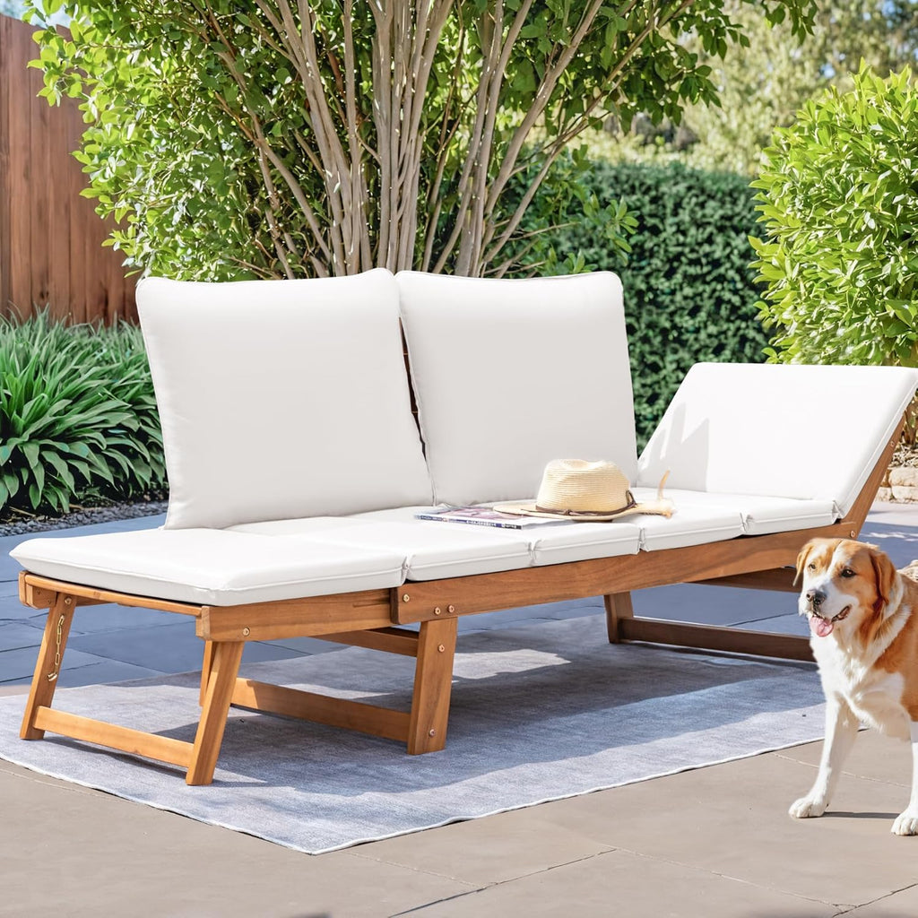 Acacia Wood Convertible Patio Sofa