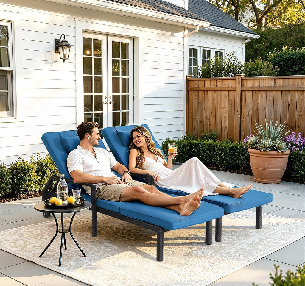 Rattan Patio Chaise Lounge Set