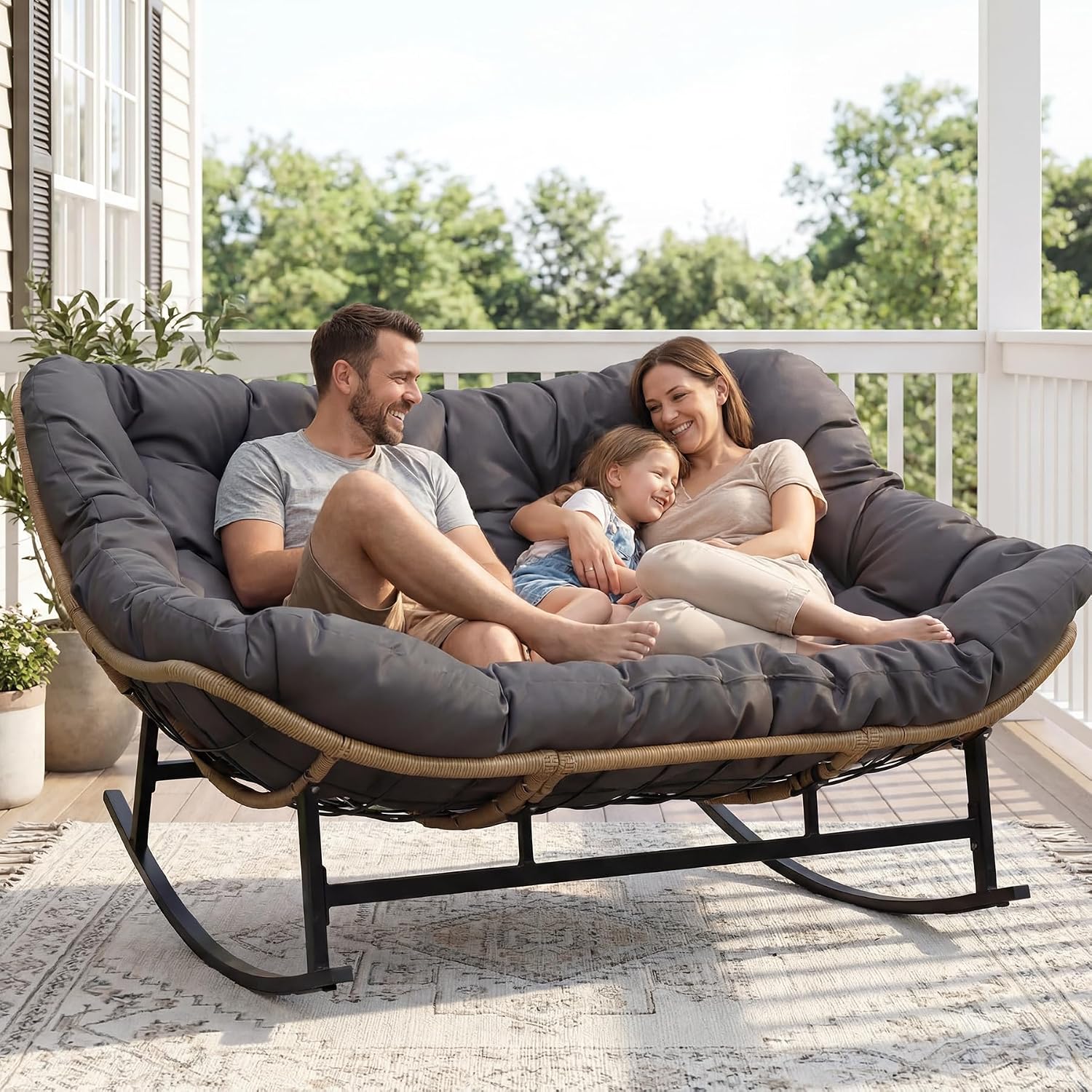 Double Wicker Rocking Papasan Chair