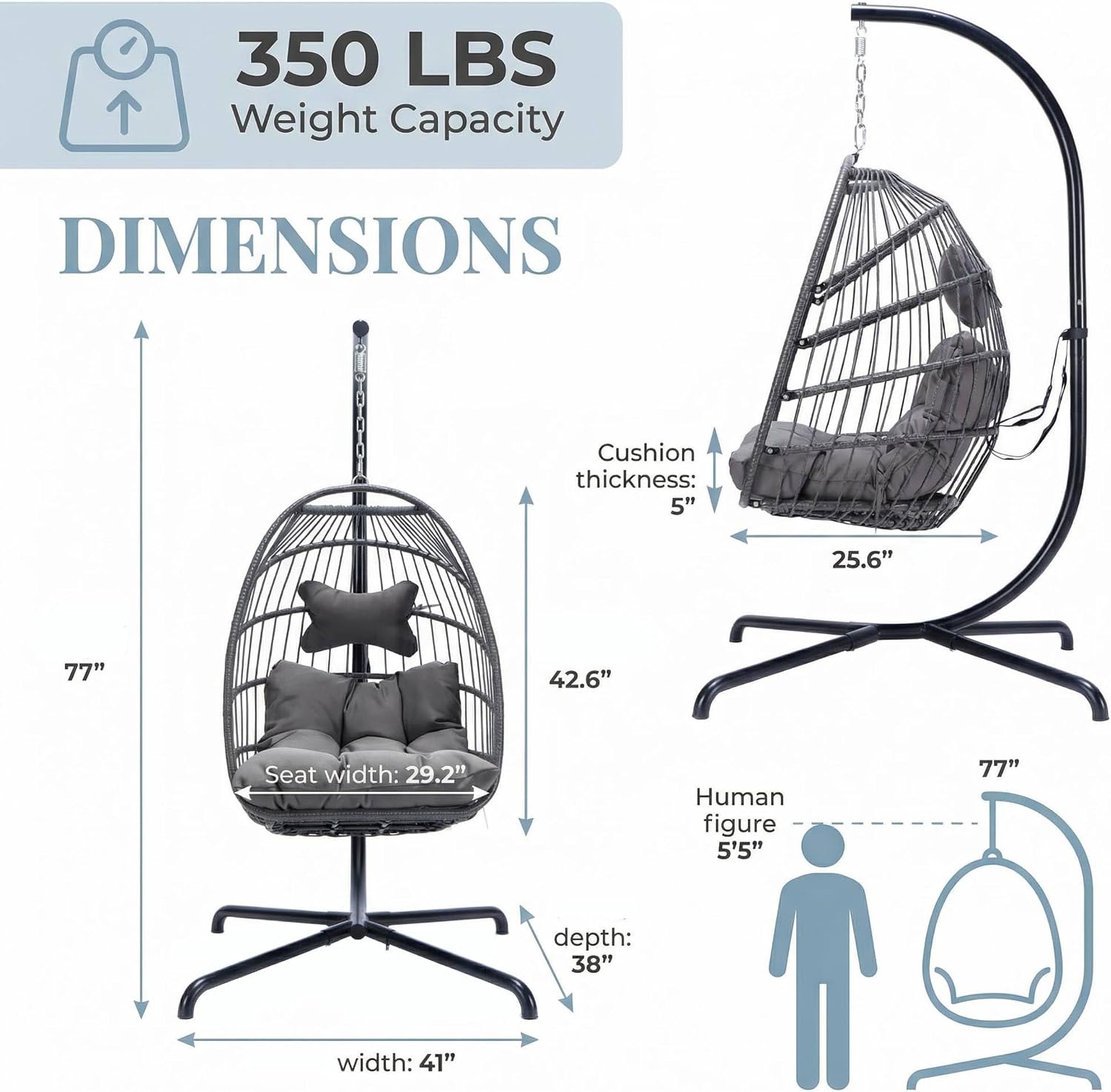 Wicker Hanging Egg Chair with Stand