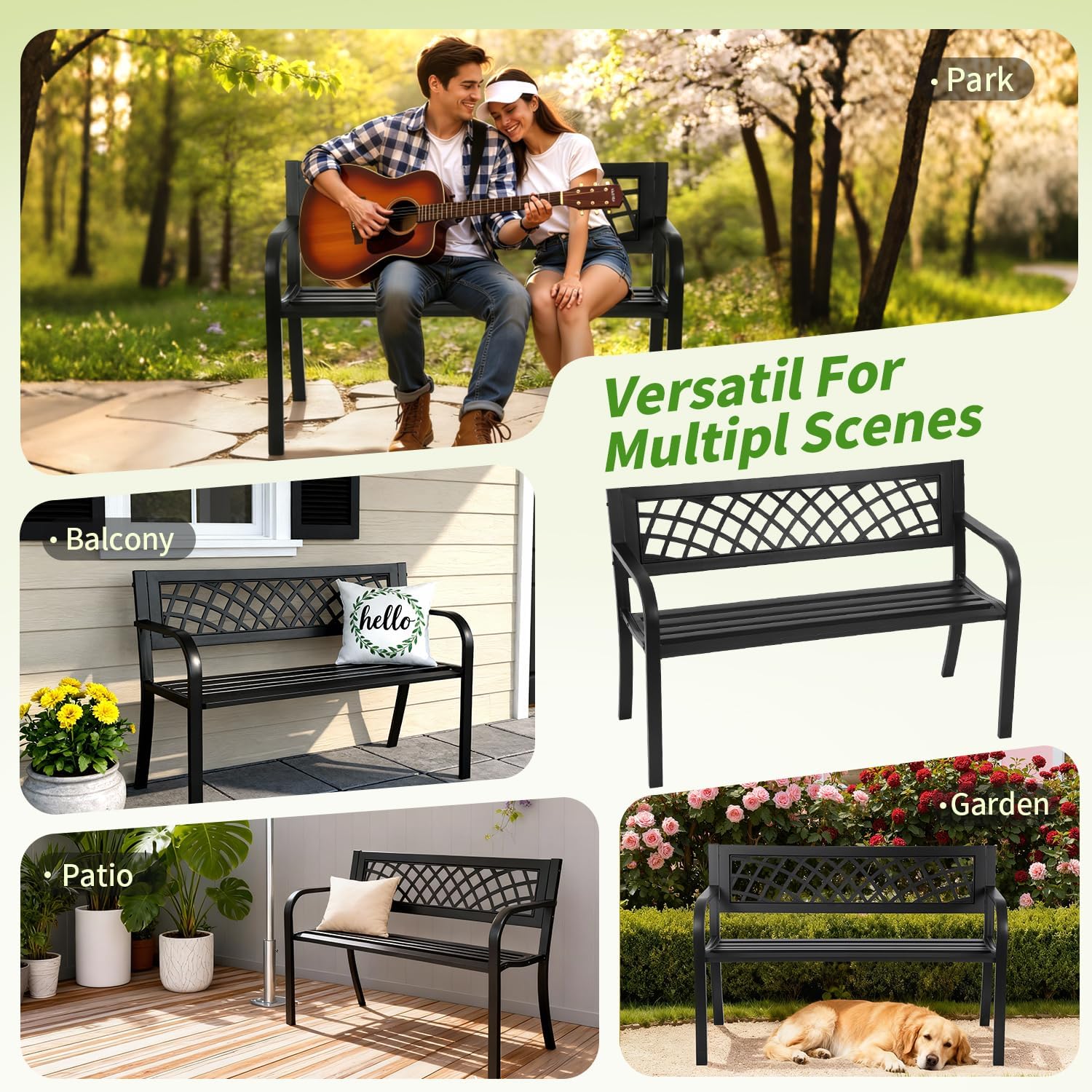 Metal Grid Design Outdoor Garden Bench