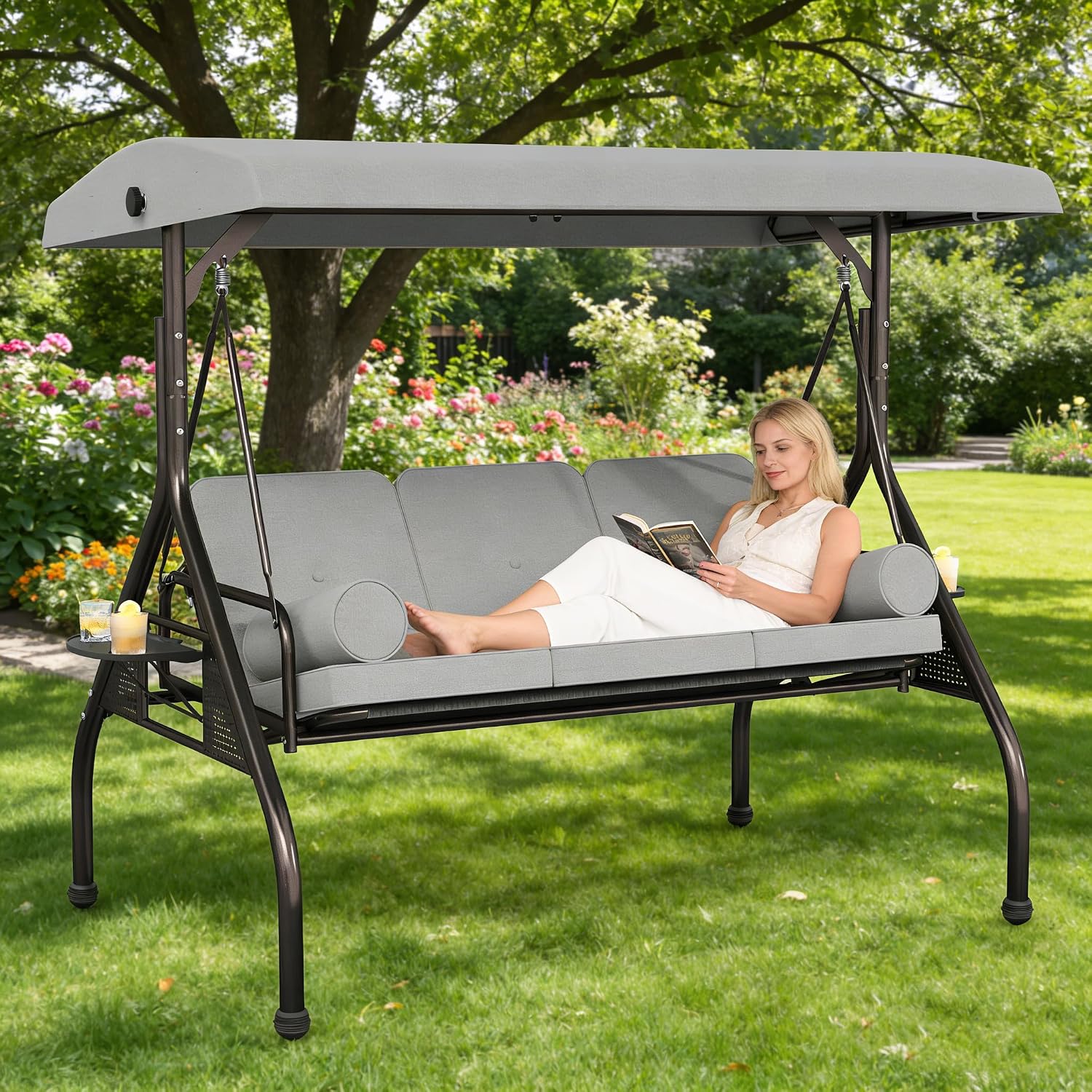 3-Seat Patio Swing with Canopy