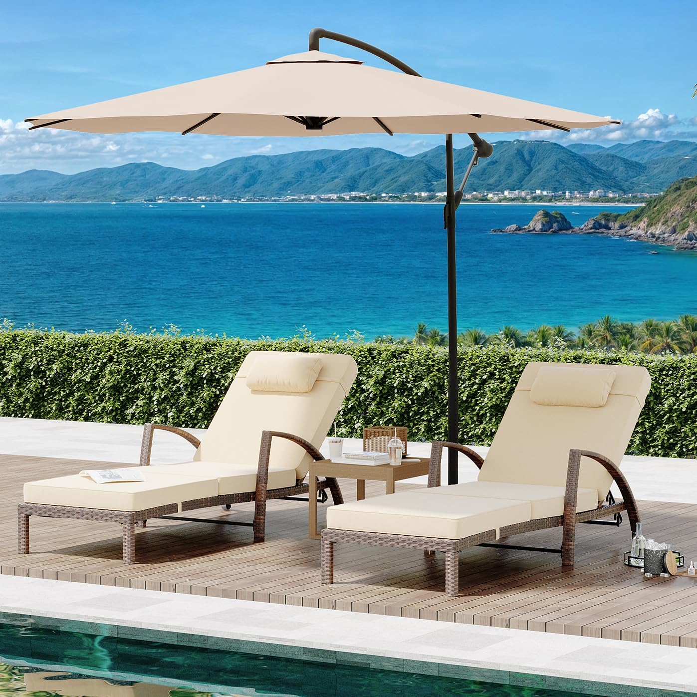 Rattan Patio Chaise Lounge Set