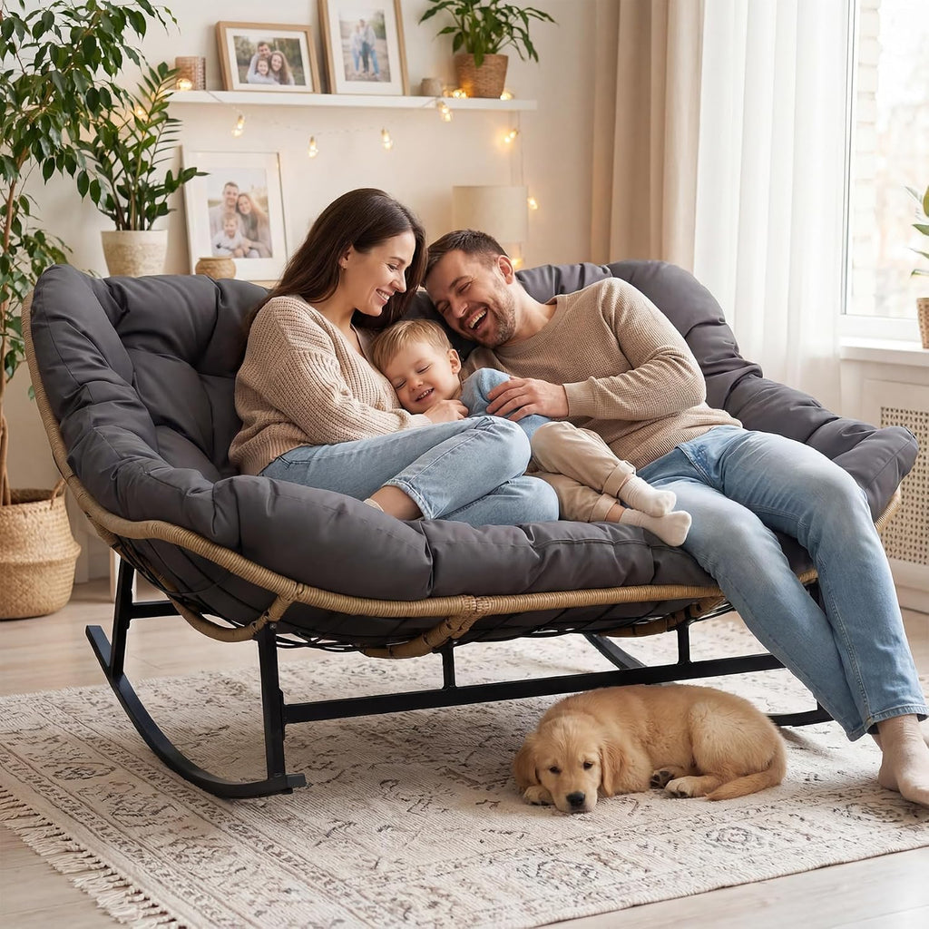 Double Wicker Rocking Papasan Chair