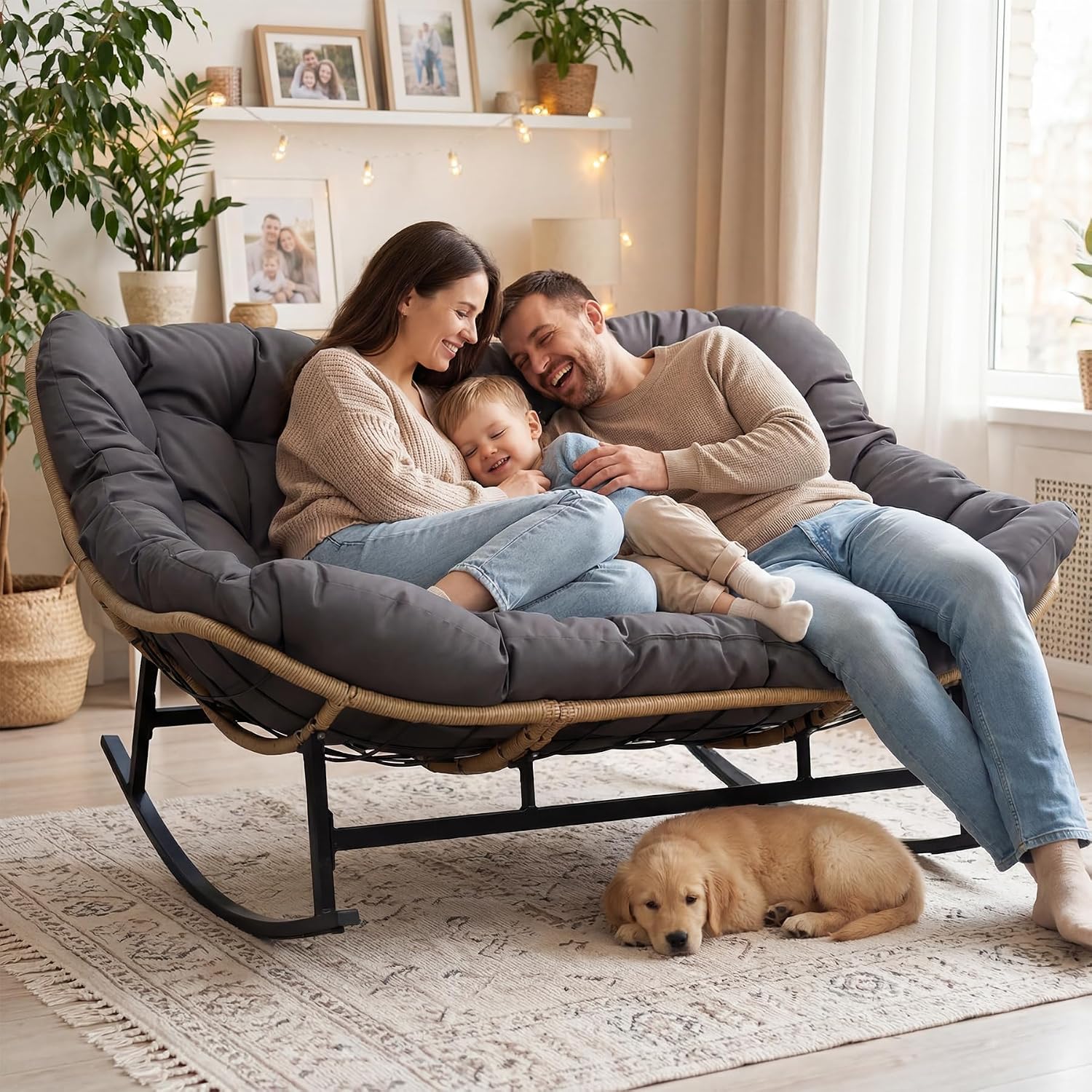 Double Wicker Rocking Papasan Chair