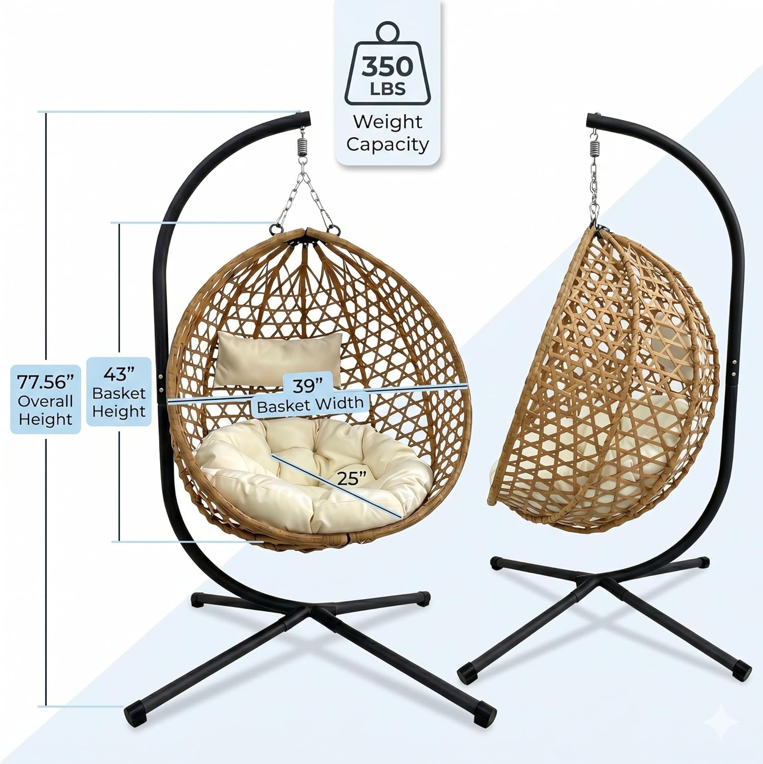 Wicker Hanging Egg Chair with Stand
