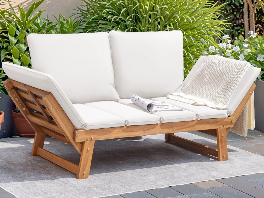 Acacia Wood Convertible Patio Sofa