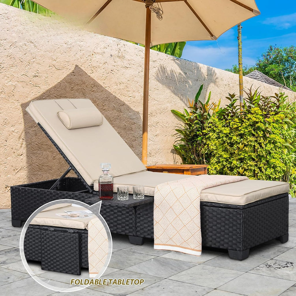 Rattan Adjustable Patio Chaise Lounge Set