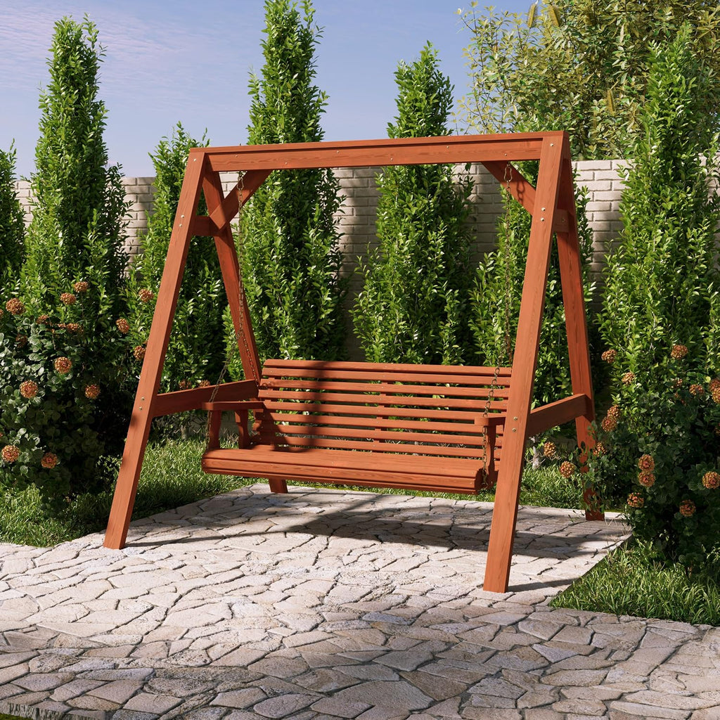 Wood Porch Swing with A-Frame Stand
