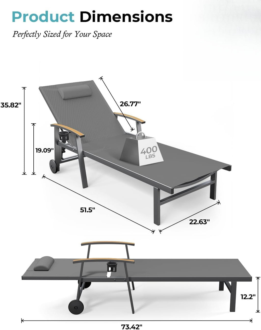 Aluminum Wheeled Patio Chaise Lounge