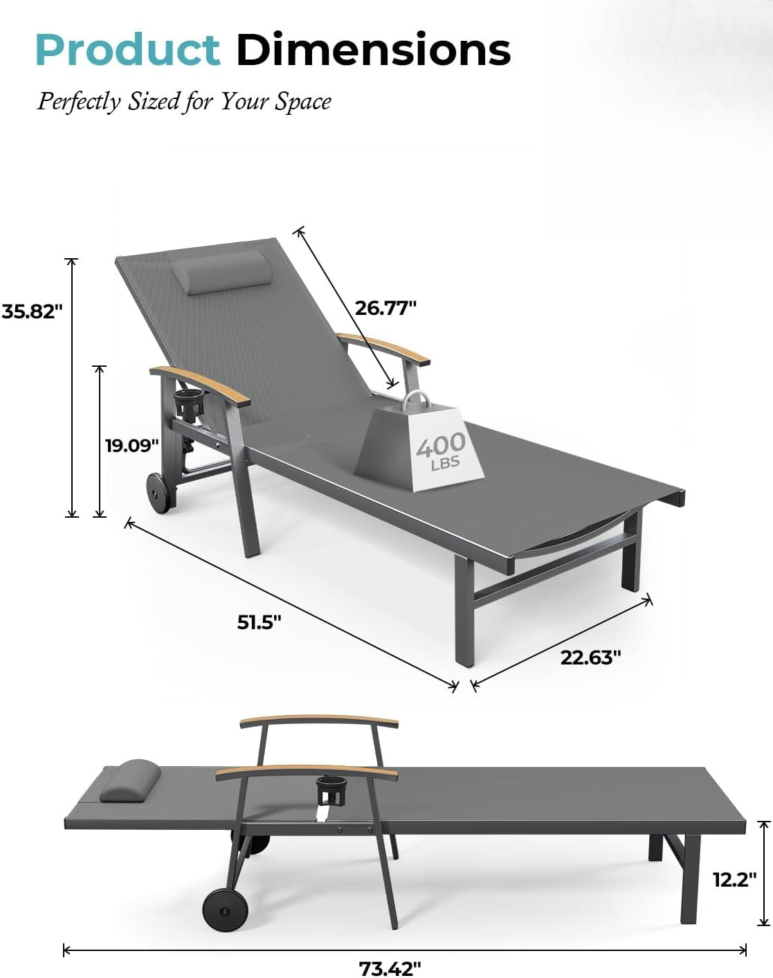 Aluminum Wheeled Patio Chaise Lounge
